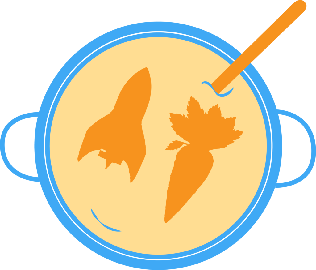 Logo Rezepte fürs Leben Rakete und Karotte Löffel gelb